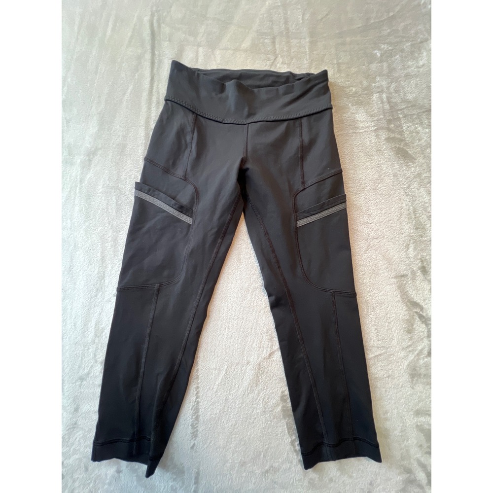 Lululemon Cargo Crop Leggings Womens 4 Black Pocket Athletic Yoga Pants